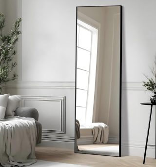 Full Length Mirror, 55x15'' Rectangle Wall Mirror for Bedroom, Long Black Standing Floor Mirror, Full Body Tempered Glass Vanity Mirror with Aluminum Frame for Entryway, Living Room, Bathroom Décor