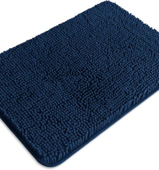 Navy Blue Bathroom Rugs – Absorbent and Washable Bath Mat, Non-Slip, Thick Soft Chenille Bath Rugs for Bathroom Floor, Shower, Sink - 17" x 24"