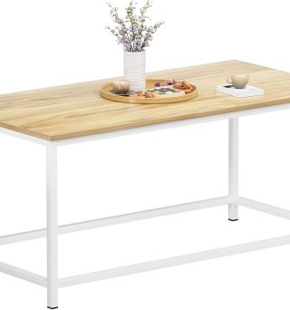 SAYGOER Coffee Table Simple Modern Coffee Tables Open Design Rectangular Minimalist Center Table for Living Room Home Office, Easy Assembly, 39.37 x 19.69 x 17.72, Oak White
