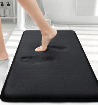 Smiry Memory Foam Bath Mat 30x20, Extra Soft and Absorbent Bathroom Mats, Non Slip Washable Carpet for Floor, Shower and Tub, Black